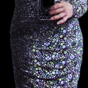 Noisy May - Beautiful Black Multicolor Floral Ruched  Dress